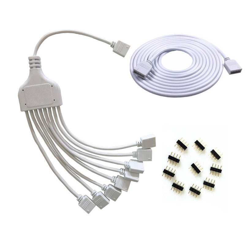 HUALAND RGB 4 Pins White RGB LED Splitter Cable LED Strip Connector 8 Way Splitter Y Splitter for One to Eight RGB 5050 3528 LED Light Strips with,RGB Extension Cableï¼Œ1m RGB Wire - Image 1